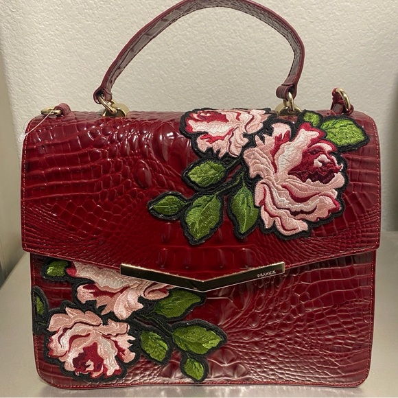 LIKE NEW Brahmin Gabriella - Chianti Rossini Croc Embossed & Rose Embroidery - Picture 4 of 16